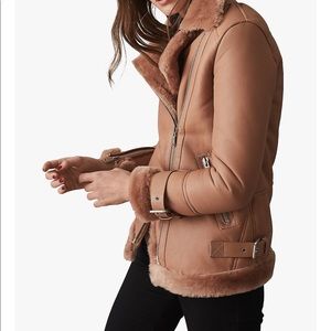 Reiss Payton shearling jacket in Pink, size XS